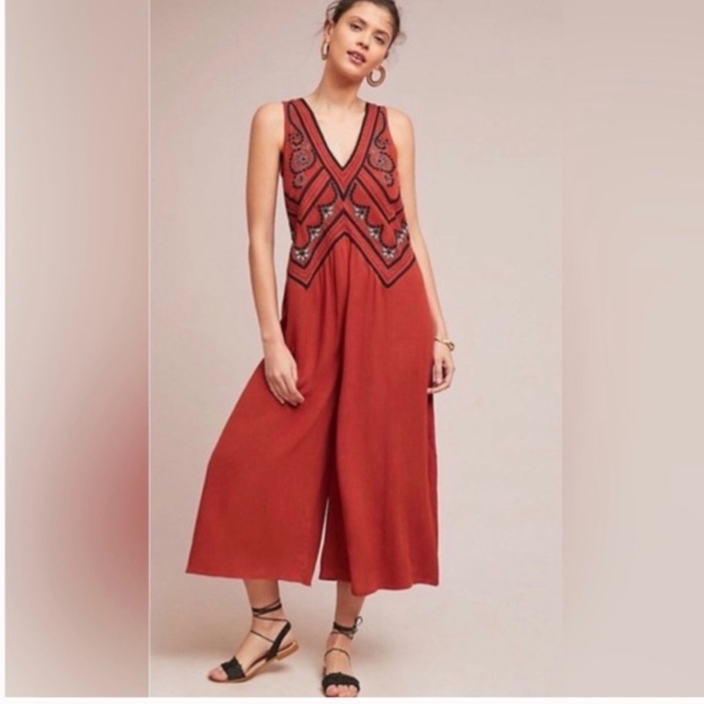 Maeve Rust Jumpsuit with Black Embroidery size 6 NWOT